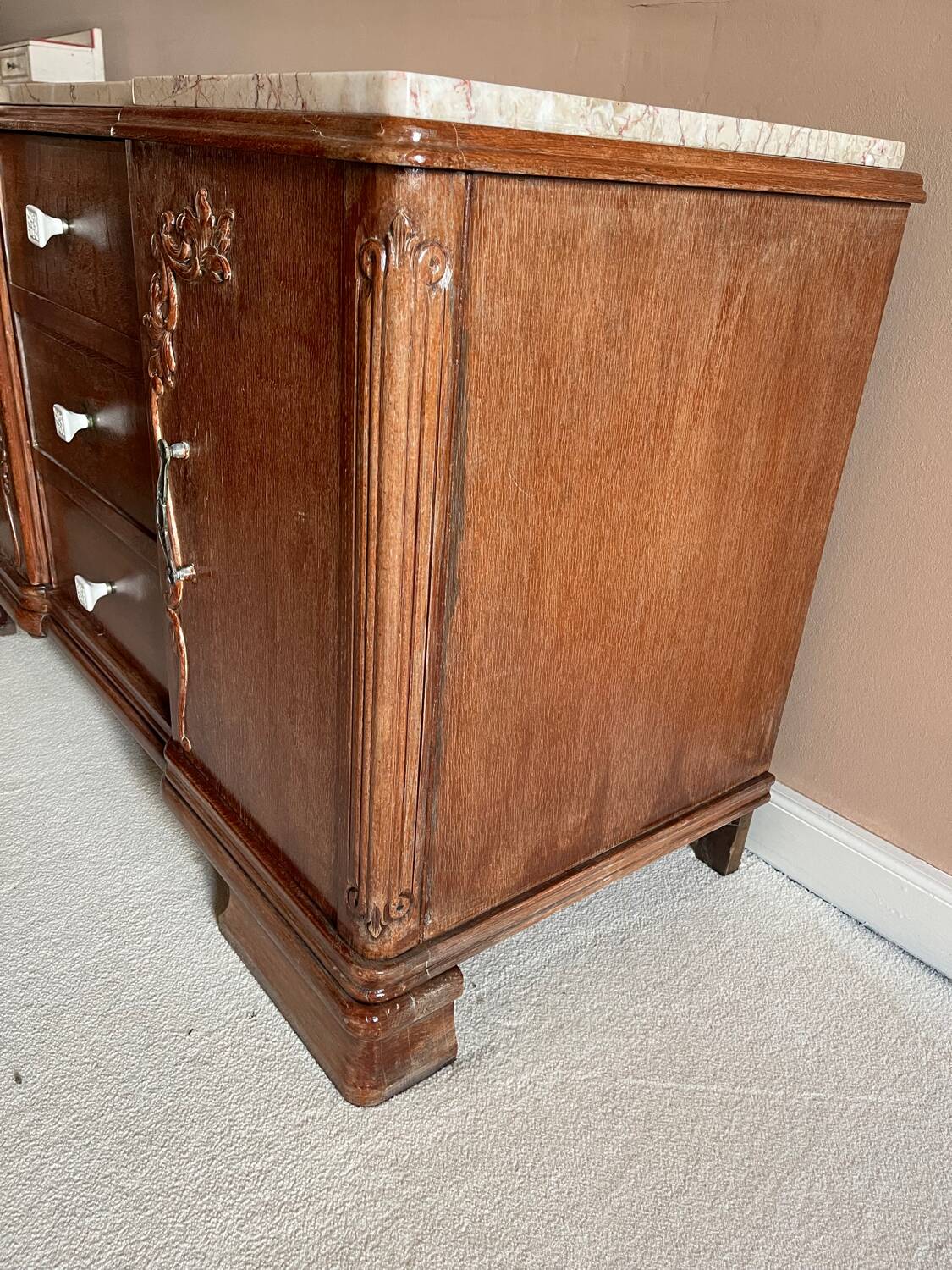 Wooden and beige marble chest of drawers