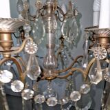 Brass chandelier with glass shaft, crystal tassel plates and daggers - 6 lights