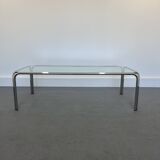 Table basse vintage avec cadre en verre et chrome, années 1970