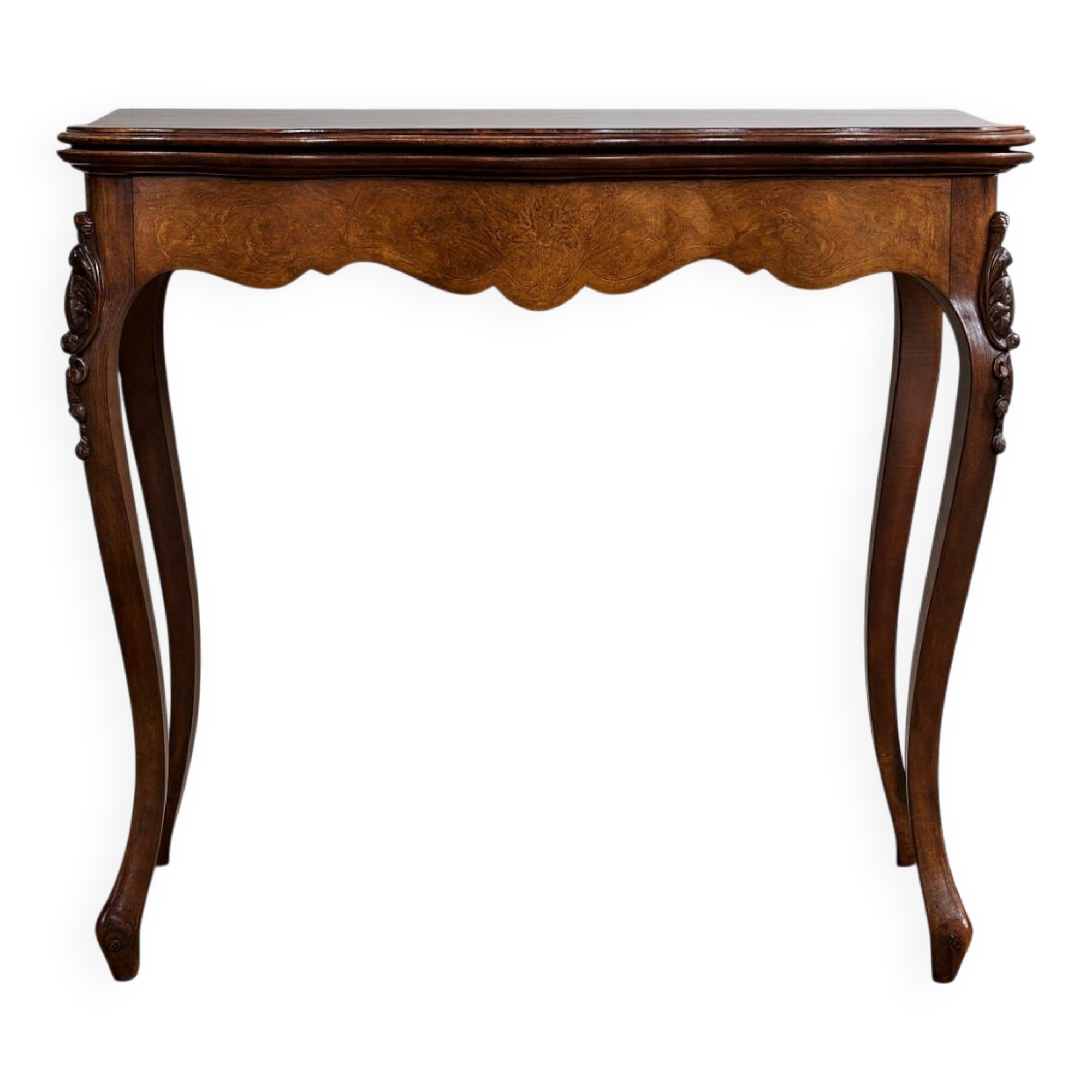 Louis XV style game table in marquetry and mahogany.