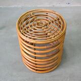 Mid-century bamboo and brass rocking chair and side table from fm, 1950s, set of 2.