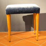 Panca vintage in wood and velluto blue Italia 1950s