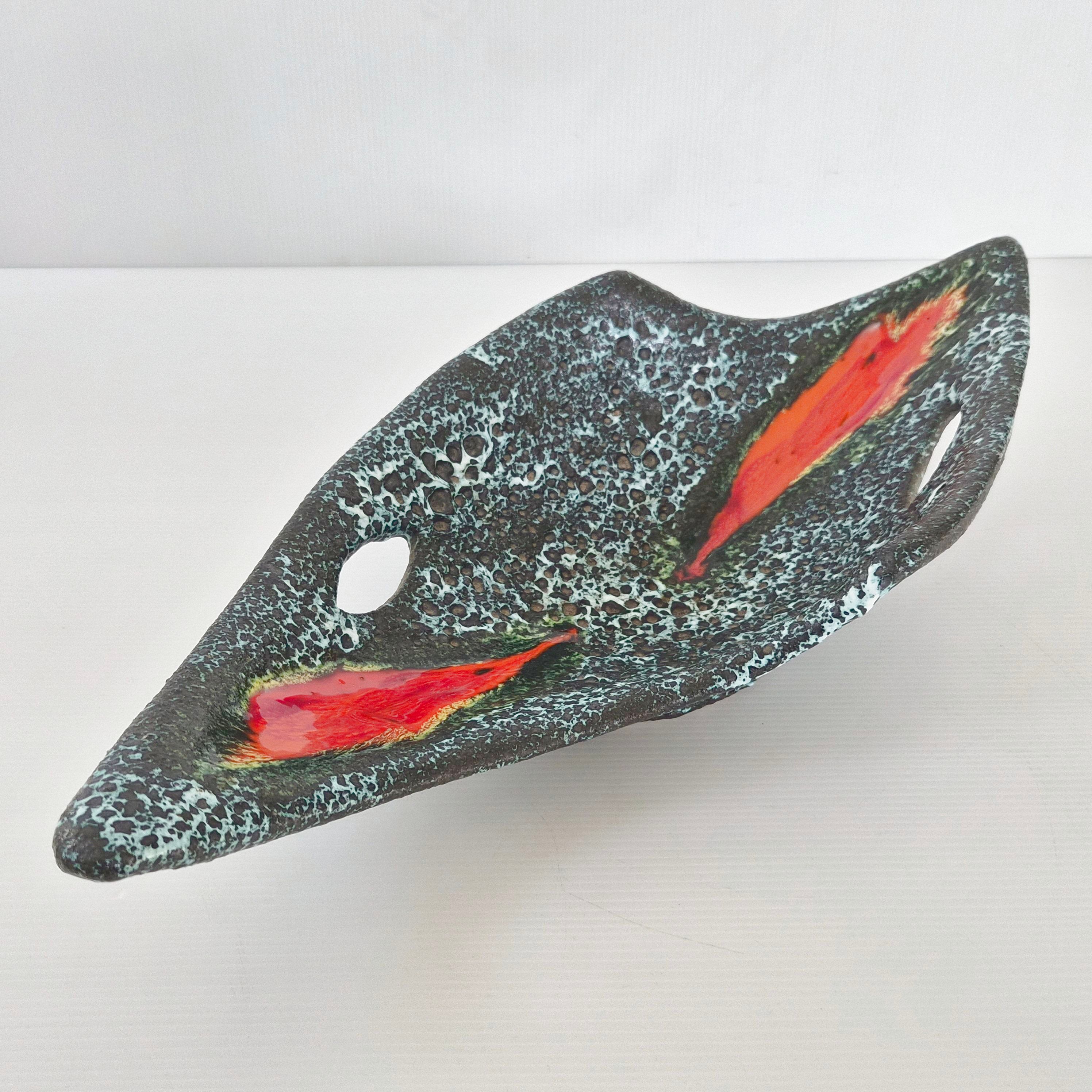 Vintage 1960s fruit bowl, ceramic Fat Lava, signed Vallauris.