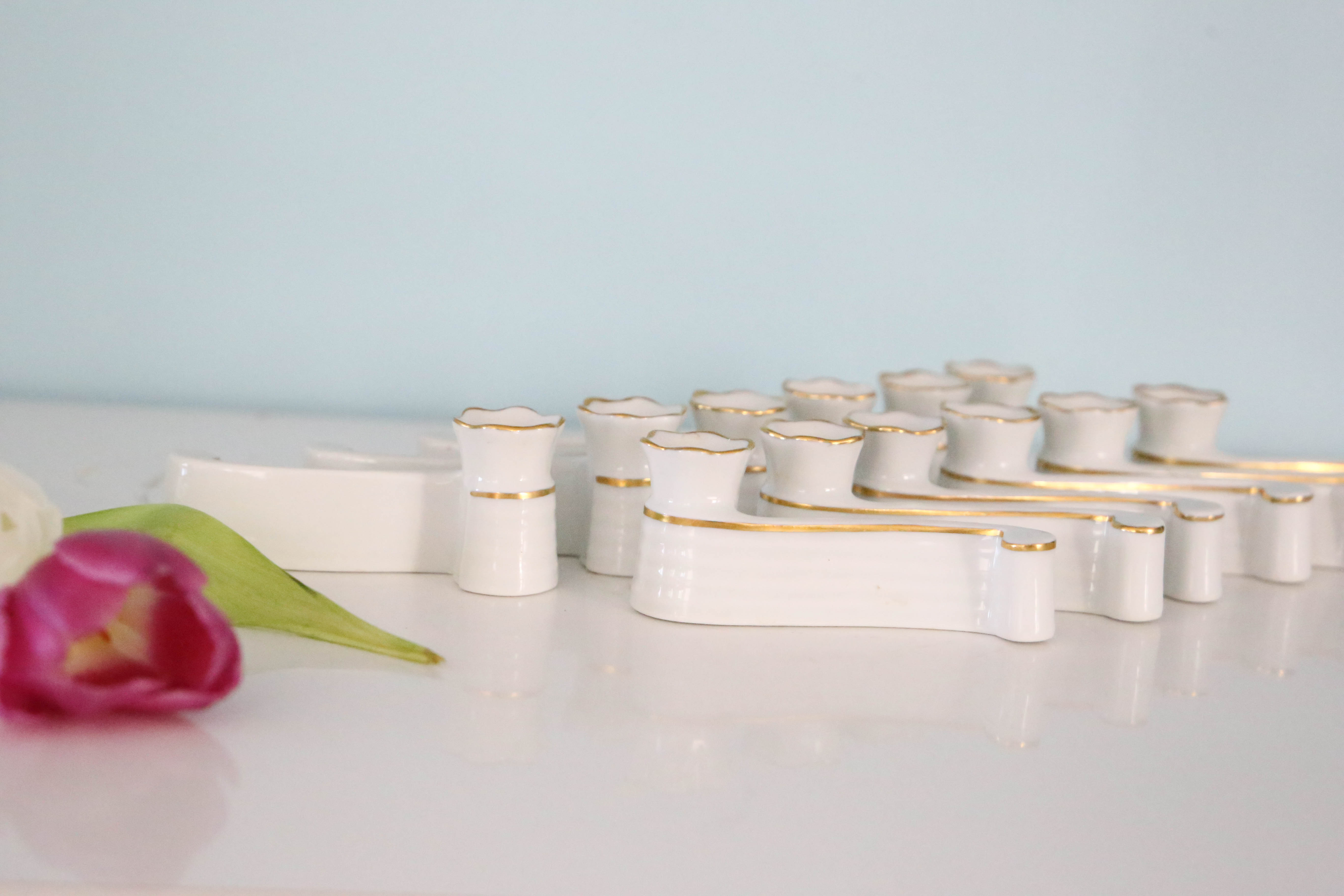 Set of 12 knife doors in Limoges porcelain, former royal manufacture, vintage