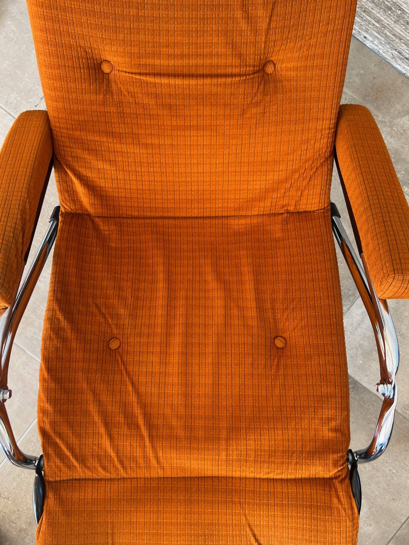Lama 1970 relax armchair, orange velvet lounge chair