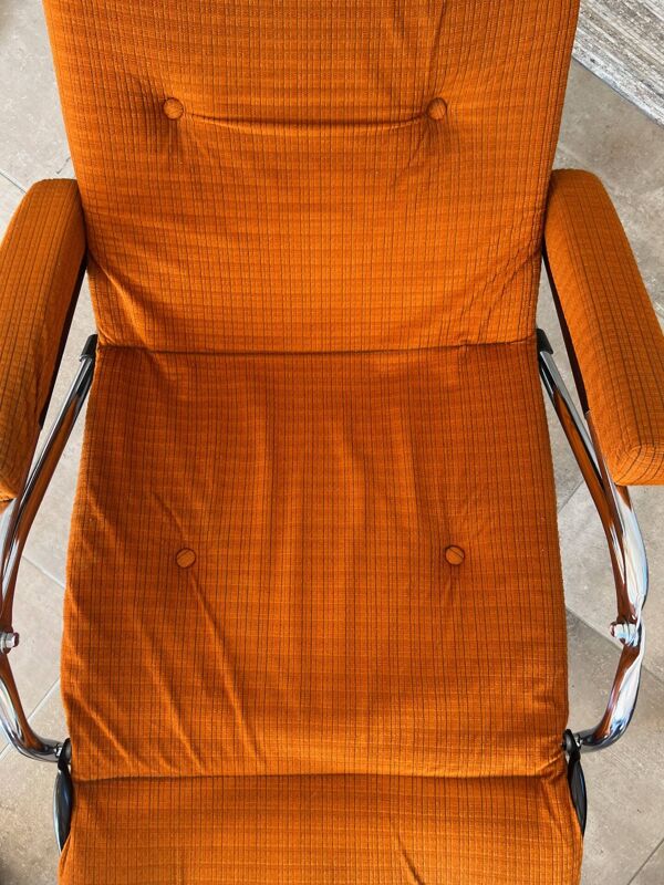 Fauteil relax Lama 1970 chaise longue velour orange