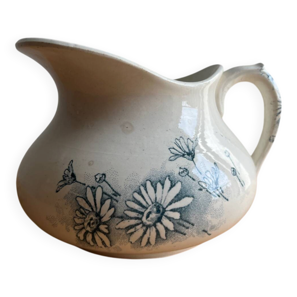 Ancien broc / pichet motif Marguerite La Faïencerie Nouvelle à Givors