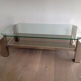 Chrome octagonal designer coffee table with glass and mirror tops