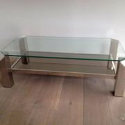 Chrome octagonal designer coffee table with glass and mirror tops