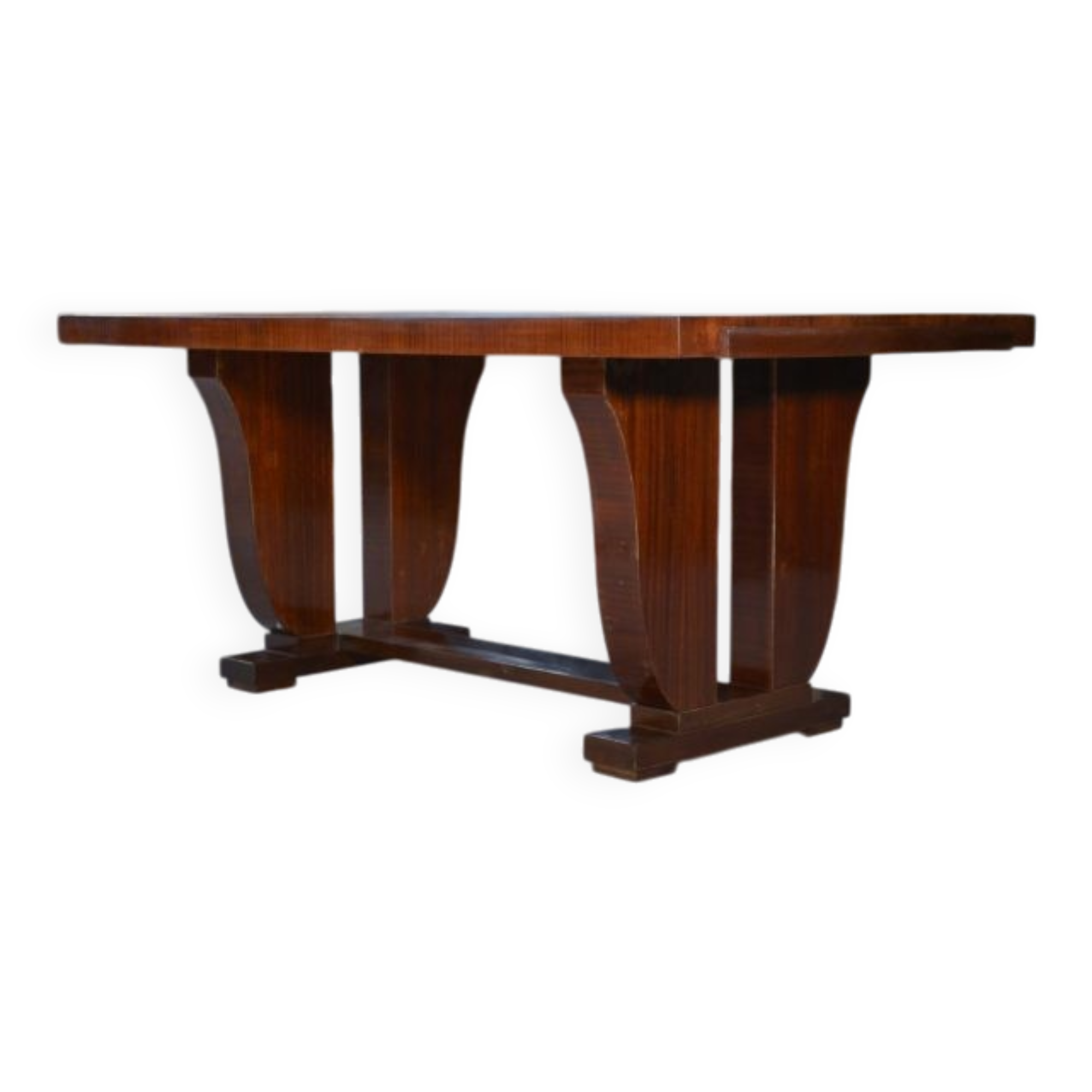 Art Deco mahogany veneer table in the style of Jules Leleu, 1930s