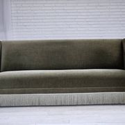 1970s, Danish 3-seater sofa, green furniture velour, beech wood.