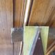 Vintage Art Deco wall coat rack in two-tone wood with engraved mirror.