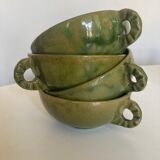 Set of 4 cups with starters or dessert in glazed earth of Biot green 1960