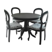 Table with extension cord and 4 cherry chairs