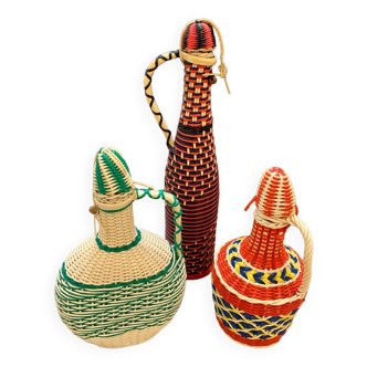 Set of vintage sixties scoubidou bottles