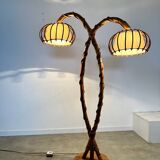 Old bamboo and rattan floor lamp design 60s Louis Sognot vintage lamp