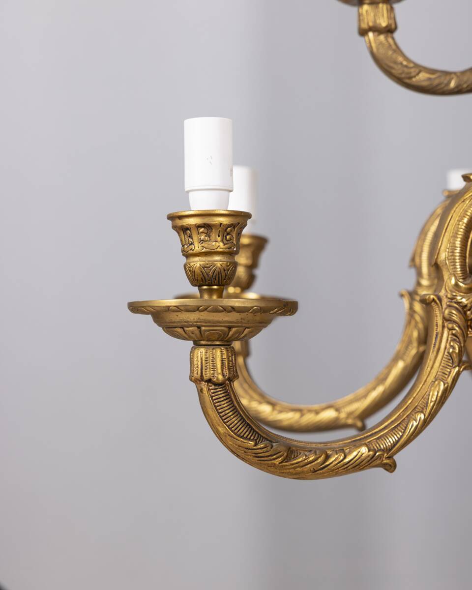 Classic 12 light golden bronze chandelier from the mid-20th century