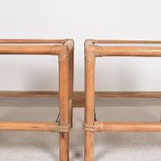 Pair of bedside tables or side tables, in rattan and smoked glass