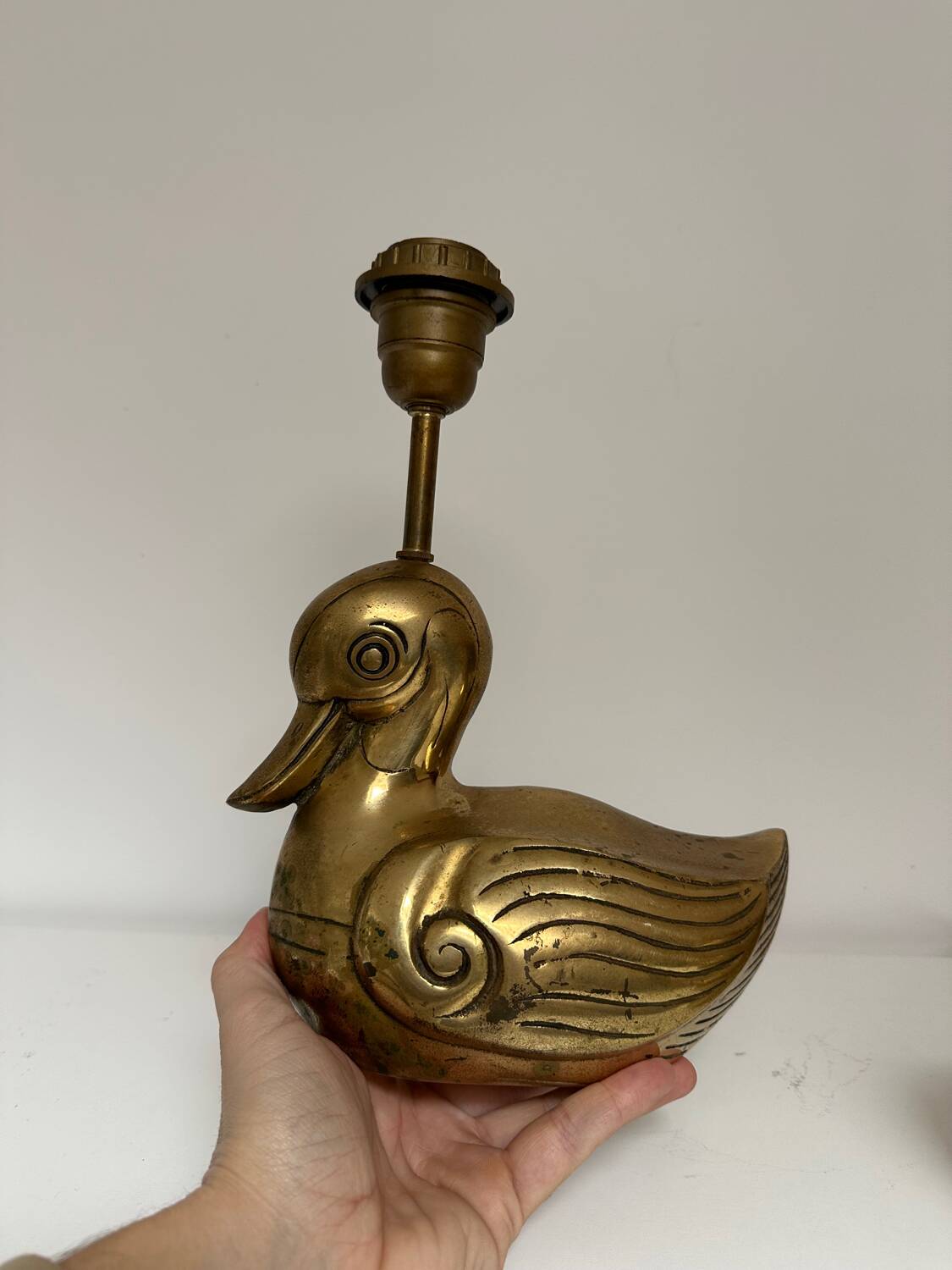 Pair of brass duck lamps, 1980