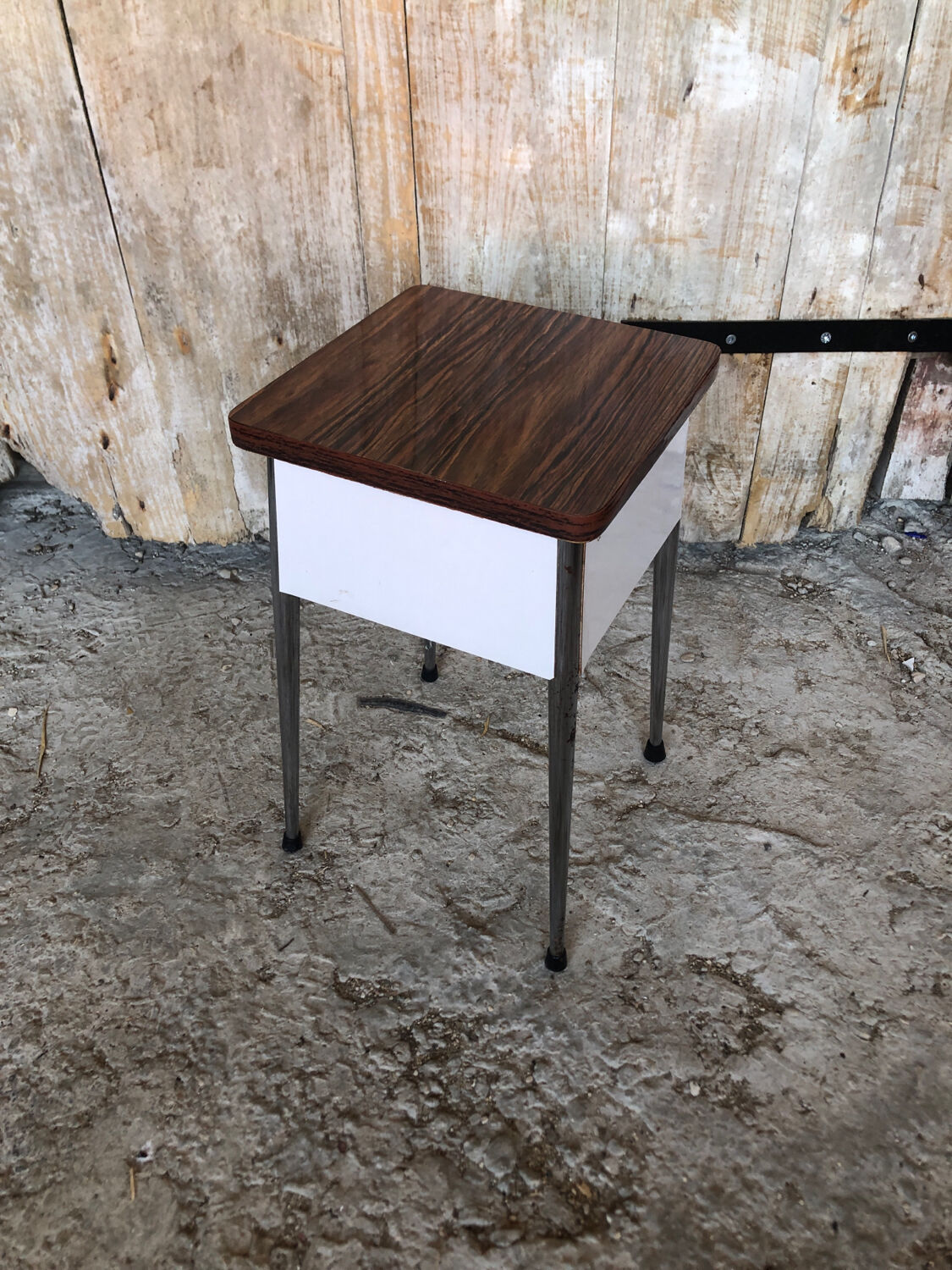 Stool chest formica wood feet compass metal chrome vintage