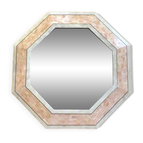 Miroir octogonal travertin années 70