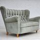 1960s, Danish 2-seater sofa. light green furniture velour.