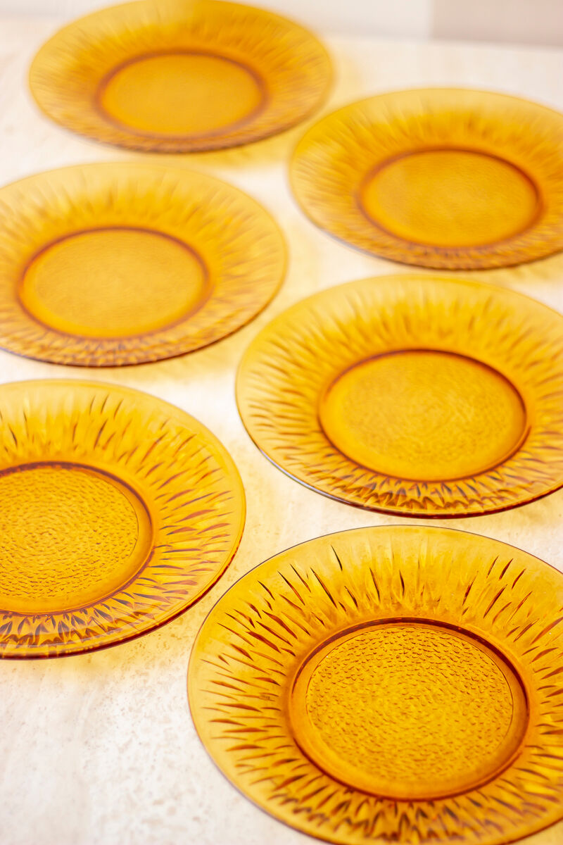 6 assiette plates vintage modèle Soleil, Vereco France