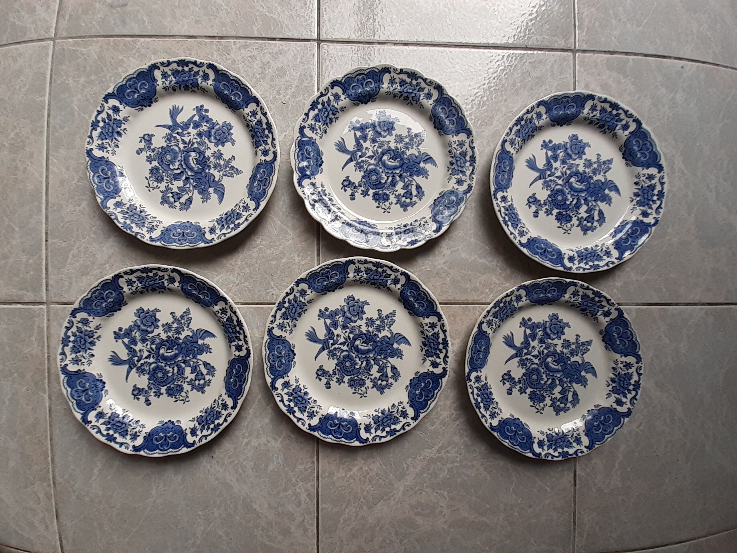 6 Plates dessert service Ridgway Windsor Staffordshire blue décor