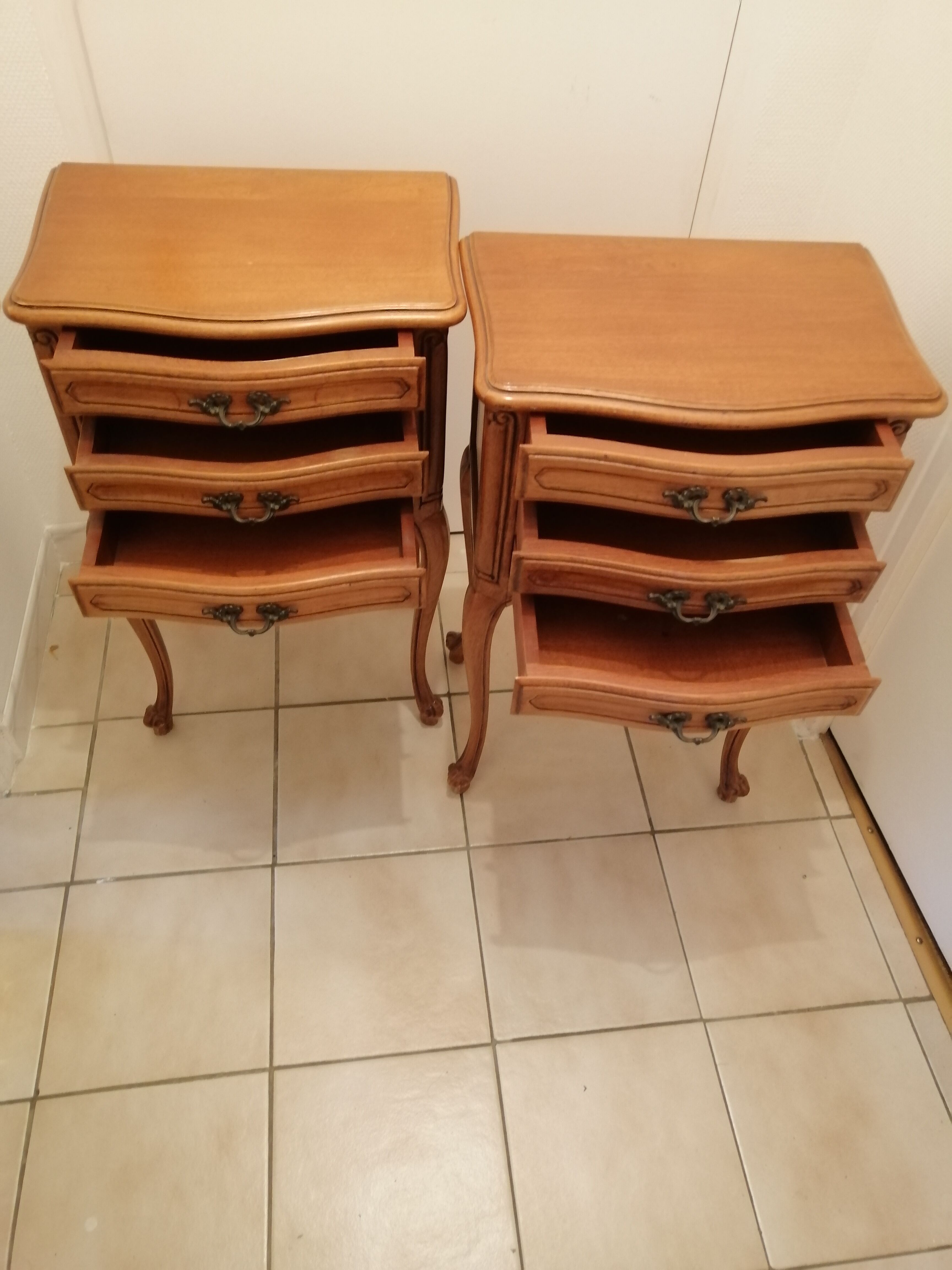 Pair of old wooden bedsides