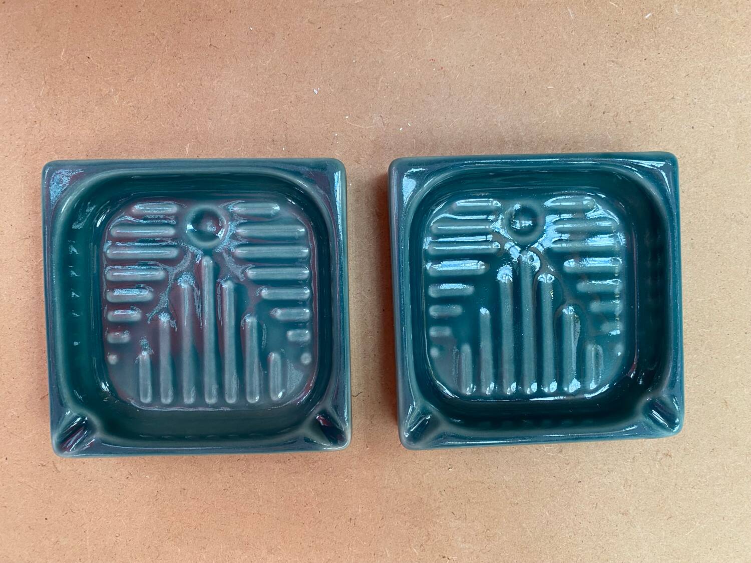 Paire ancien vide poche cendrier cec céramique verte décoration vintage