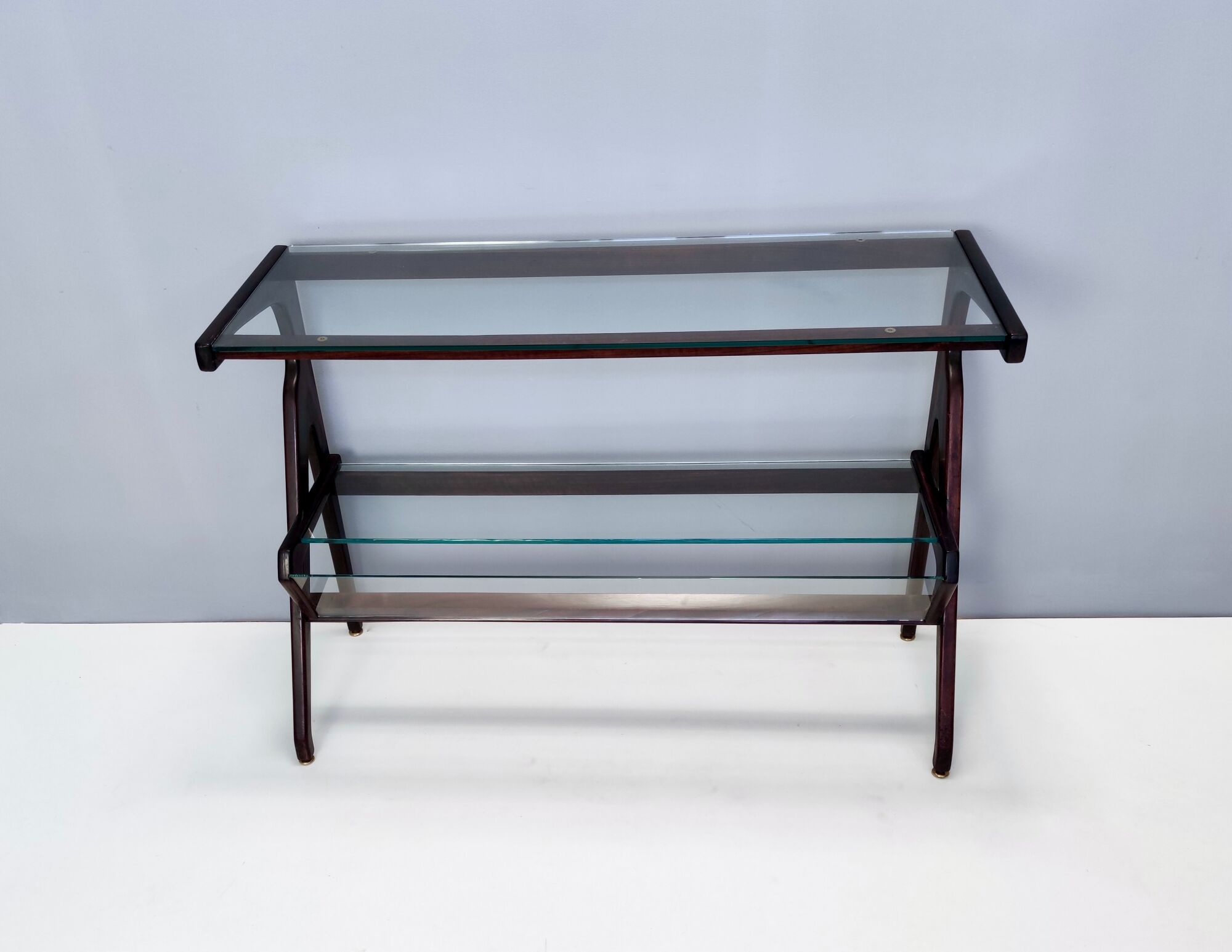 Midcentury Ebonized Beech and Glass Console Table, Italy, 1950s