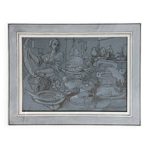 Tableau Dessin ''Scène - cuisine
