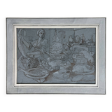 Painting Drawing "Animated Kitchen Scene" After Jeremias van Winghe
