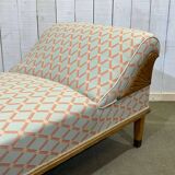 Lit de repos anglais début XXème en chêne, quelques tâches sur le tissu