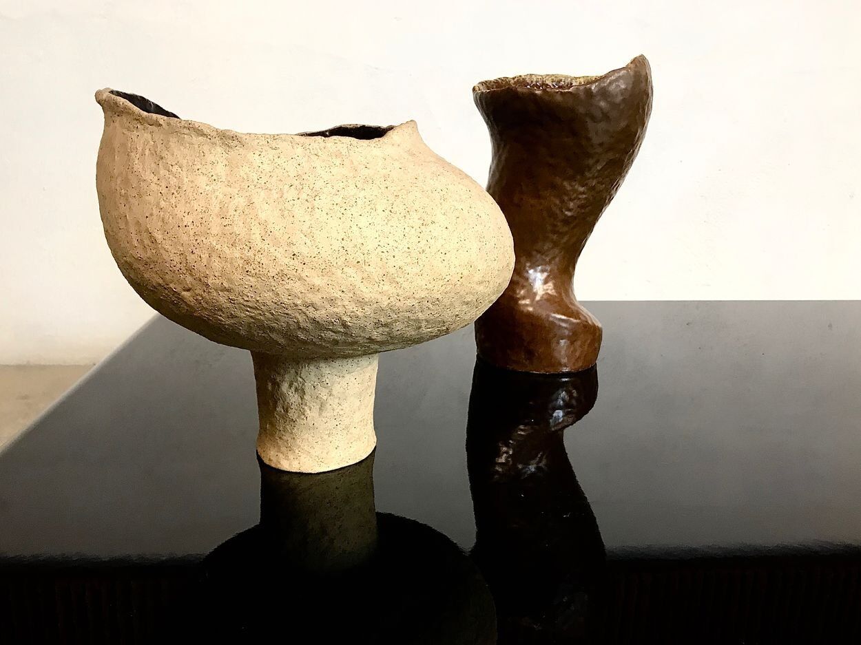 Sculptural studio ceramic art pottery vase, Germany 1966