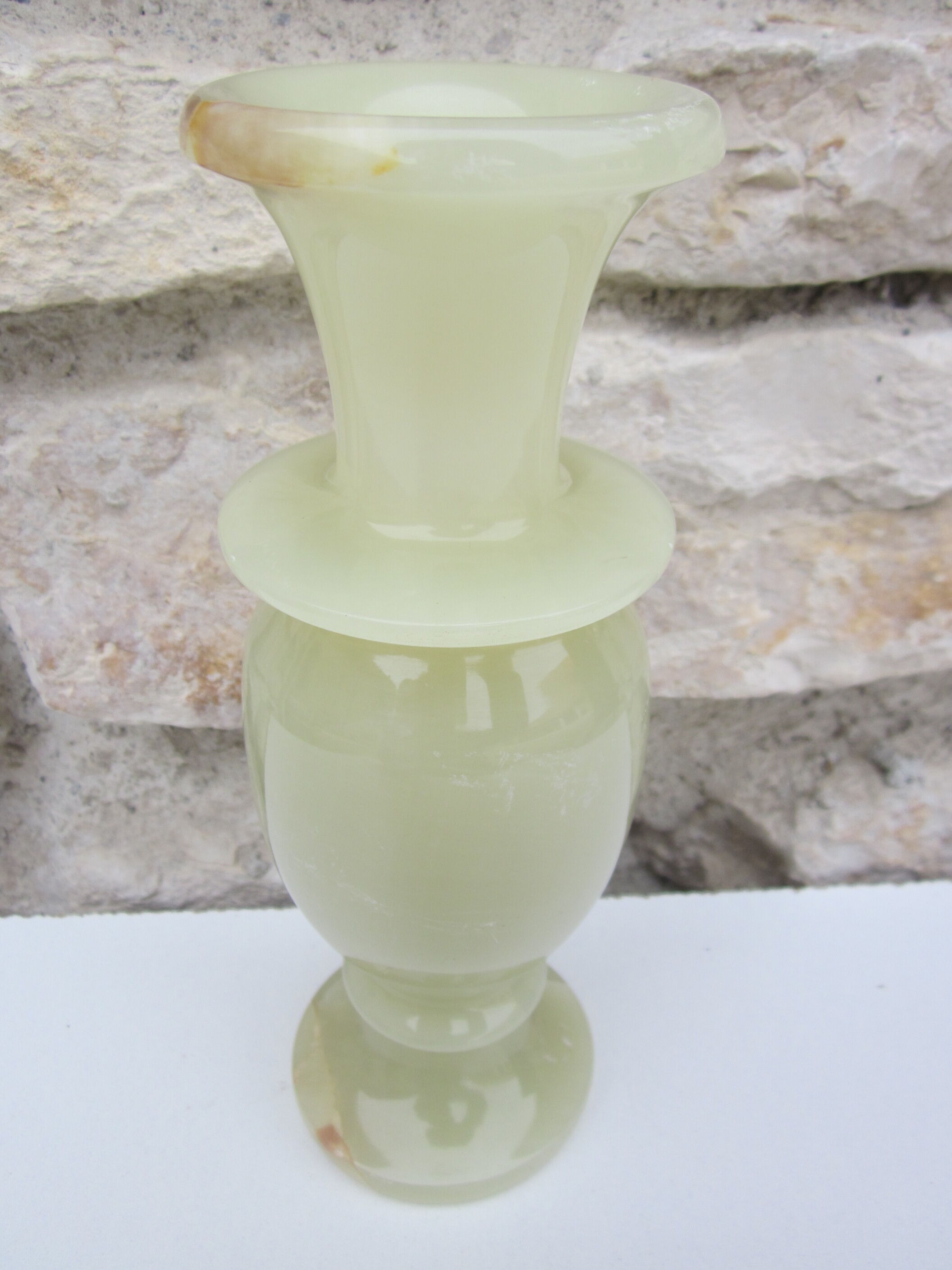 Vase in translucent natural stone of very light green color