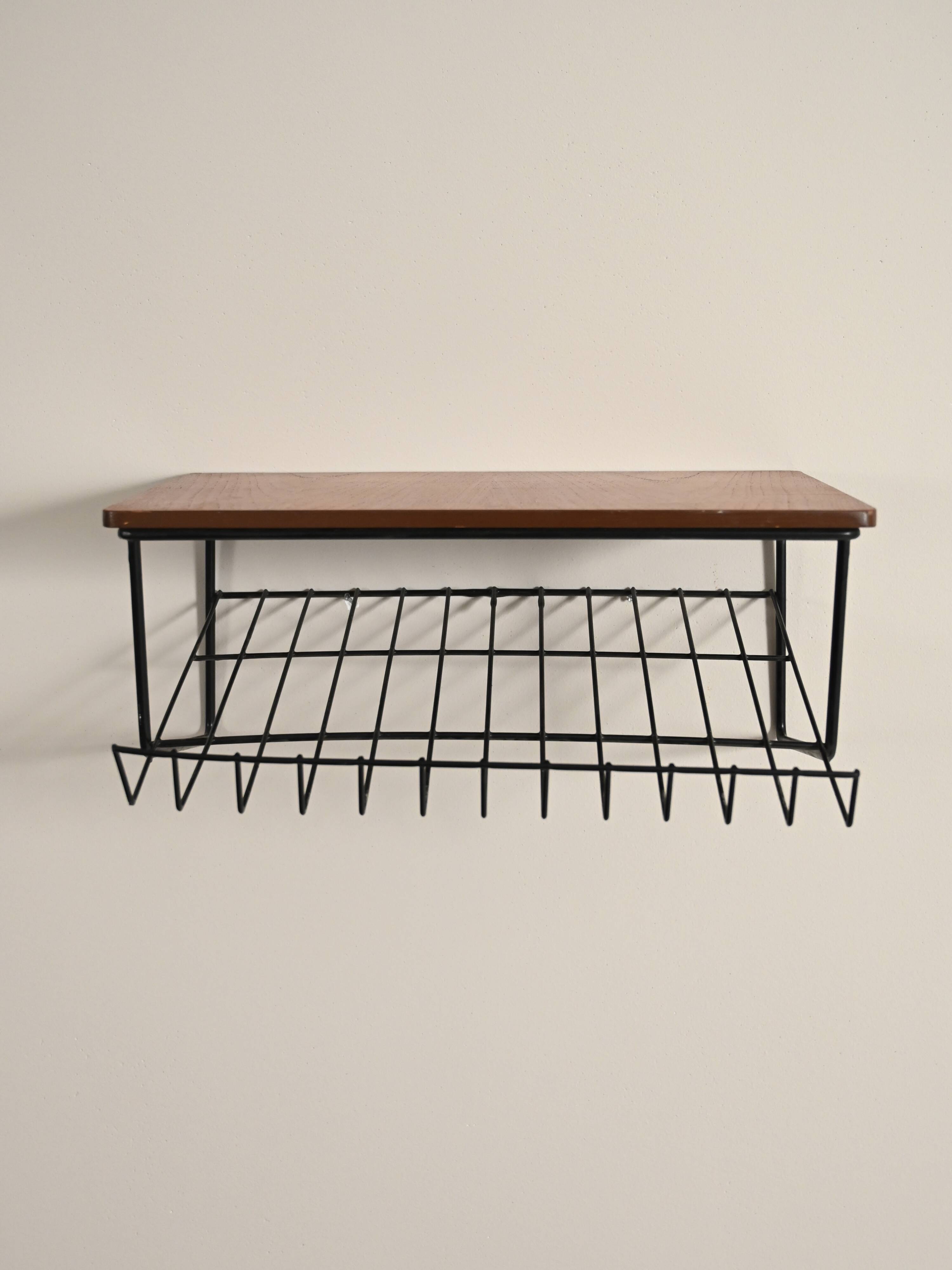 1950s Swedish teak and metal hanging bedside table