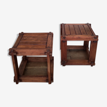 Solid wooden side table pair