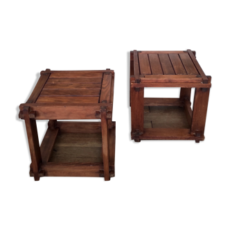Solid wooden side table pair