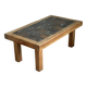 Brutalist coffee table in solid oak and marble, 1970s