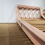 Ensemble lits et tables de nuits en rotin rose
