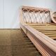 Pink rattan bed and bedside table set