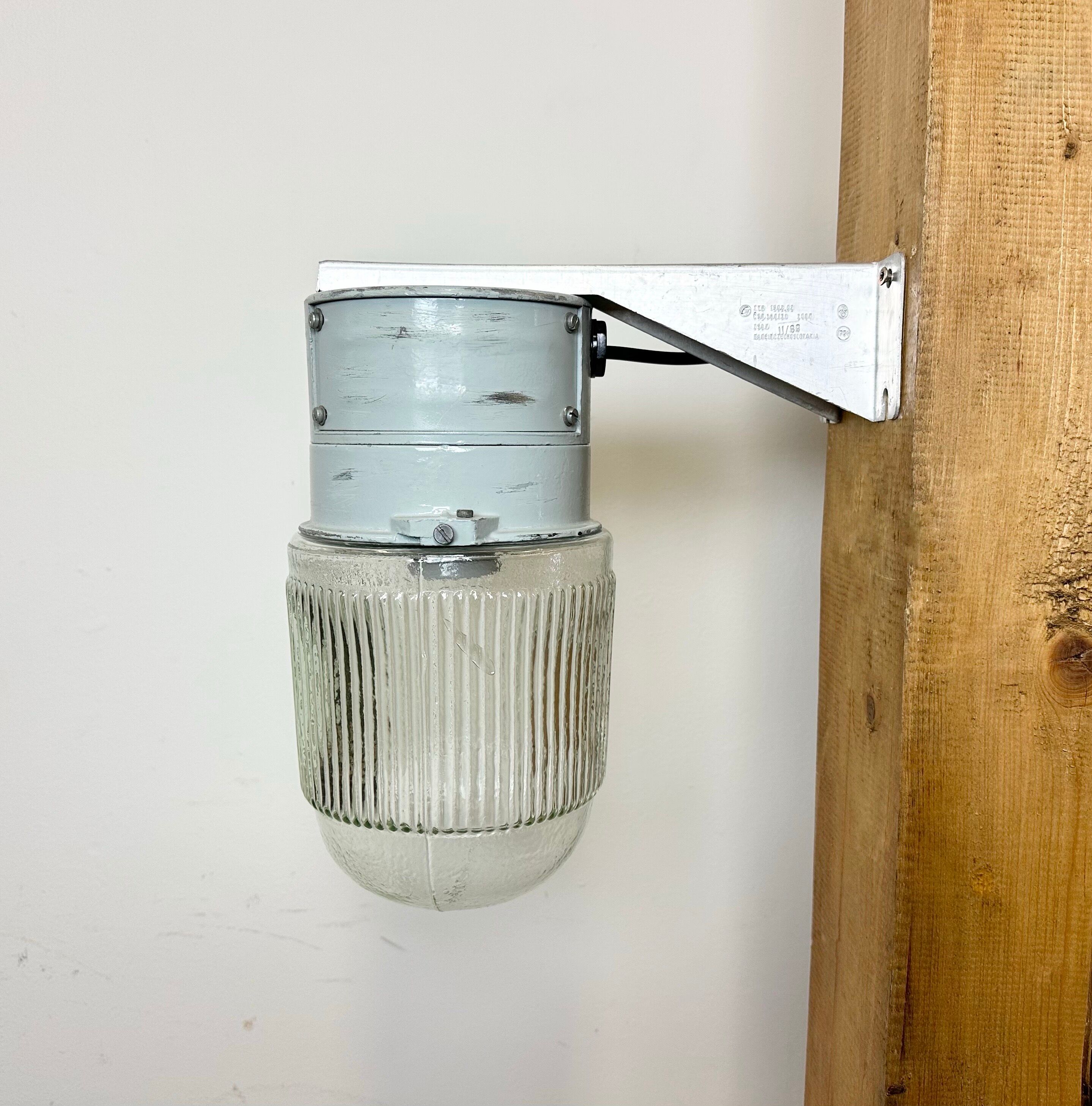 Industrial Aluminium Wall Light with Ribbed Glass from Elektrosvit, 1970s