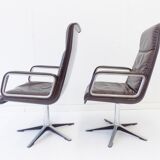 Wilkhahn Delta Highback set of 2 brown leather armchairs by Delta Design