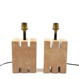 Ensemble de 2 lampes de table en marbre rose Hollywood Regency, France années 1970