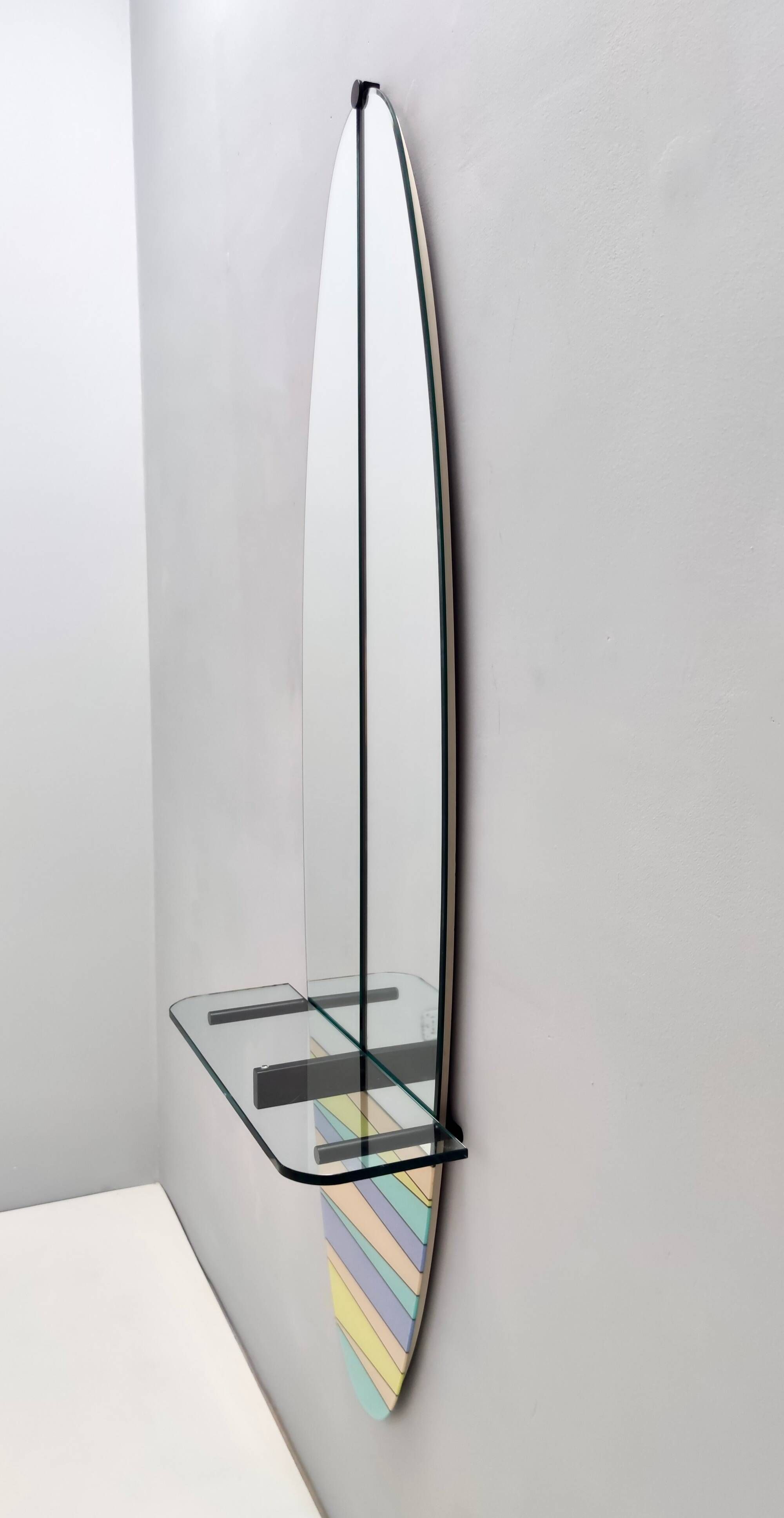 Postmodern Oval Wall-Mounted Entryway Mirror and Console Table with Glass T