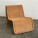 Chaise longue en rotin P3 Tito Agnioli bonacina Années 70 Réédité par Ikea