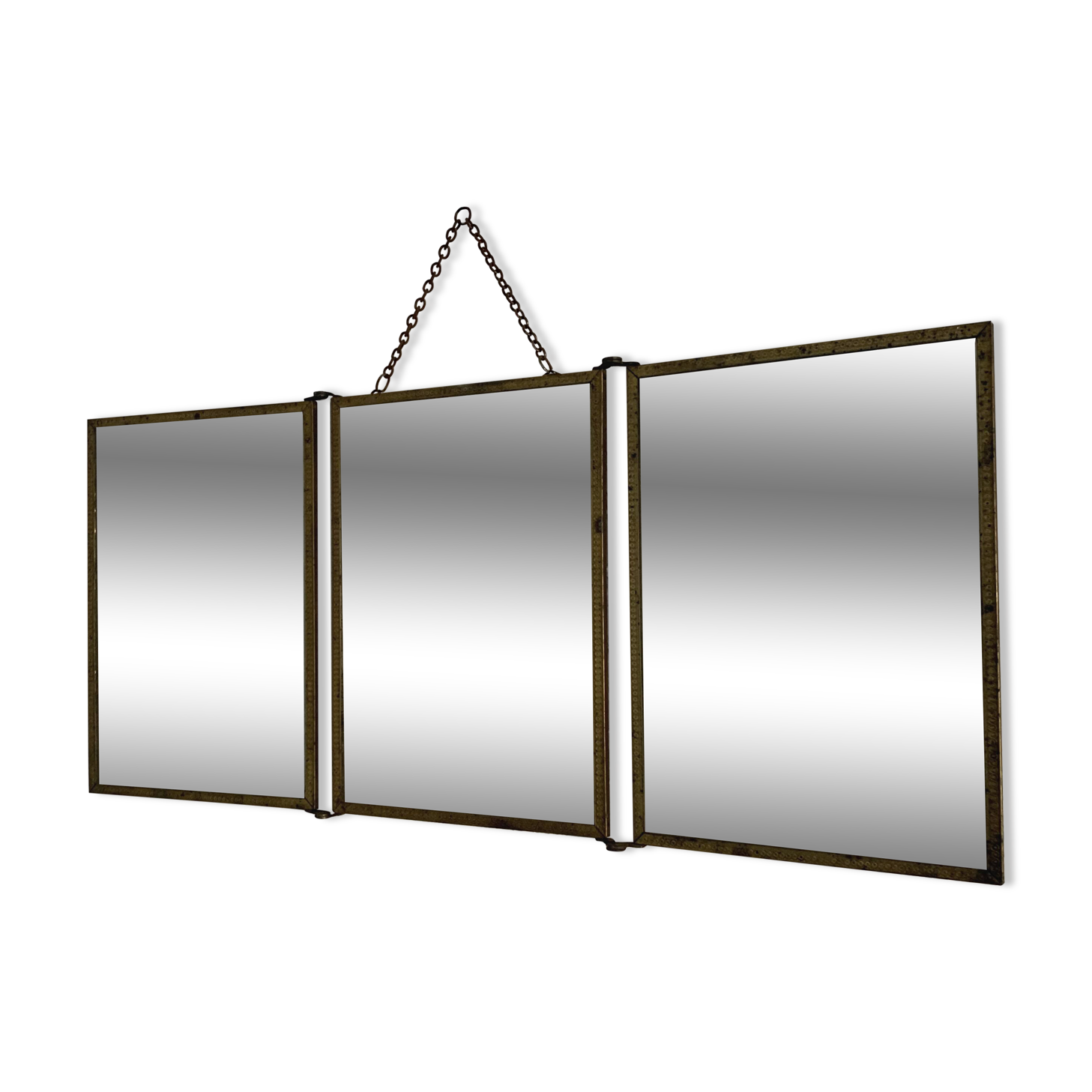 Vintage Art Nouveau gilded barber's triptych mirror 1920 - 21 x 48 cm