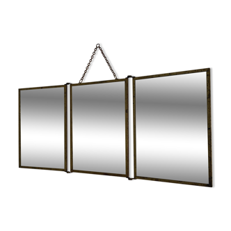 Vintage Art Nouveau gilded barber's triptych mirror 1920 - 21 x 48 cm