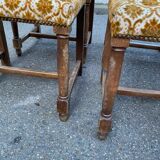 4 Henri II chairs in solid wood and yellow-beige velvet.